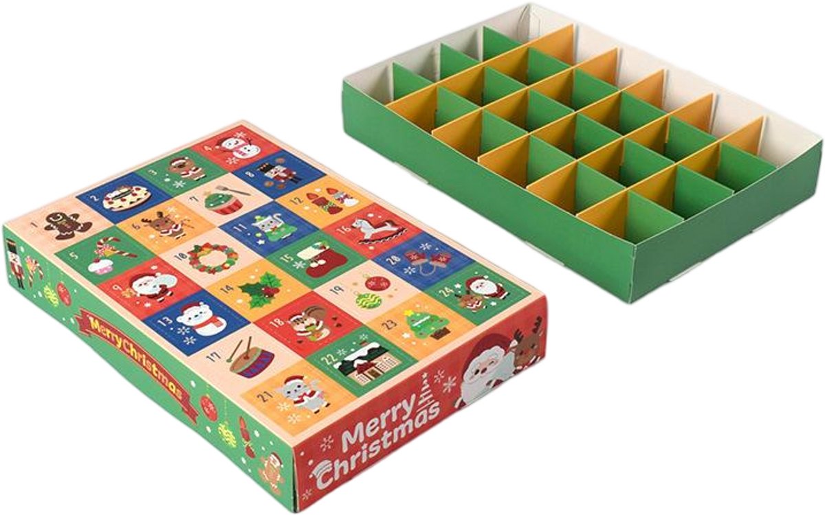 Kerst Adventskalender DIY - Lege Aftelkalender met 24 Vakjes - Zelf Vullen met Cadeautjes - Kerst Verrassingsbox - Voor Kinderen & Familie - Kerstman Design - 5 Stuks