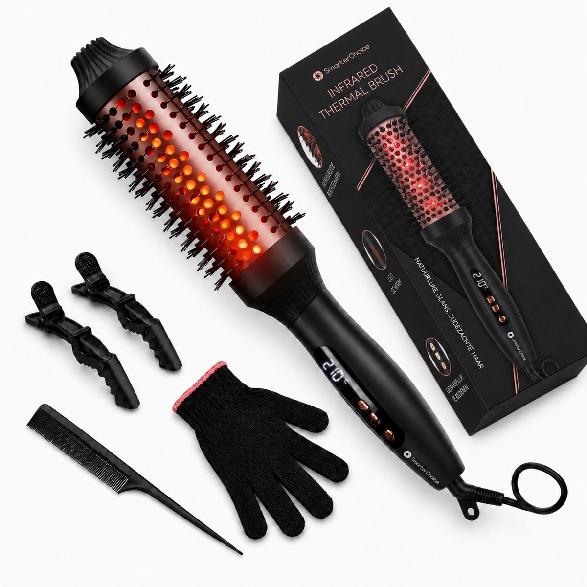 SmarterChoice Thermal Brush – 3 in 1 Ionische Infrarood Warmte – Keramische Warmteborstel – fohnborstel – Krulborstel – Airstyler Alternatief – Stijlborstel – Zwart