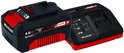 Einhell 18V 4.0 Ah Power X-Change accu en snellader met rode en zwarte details.