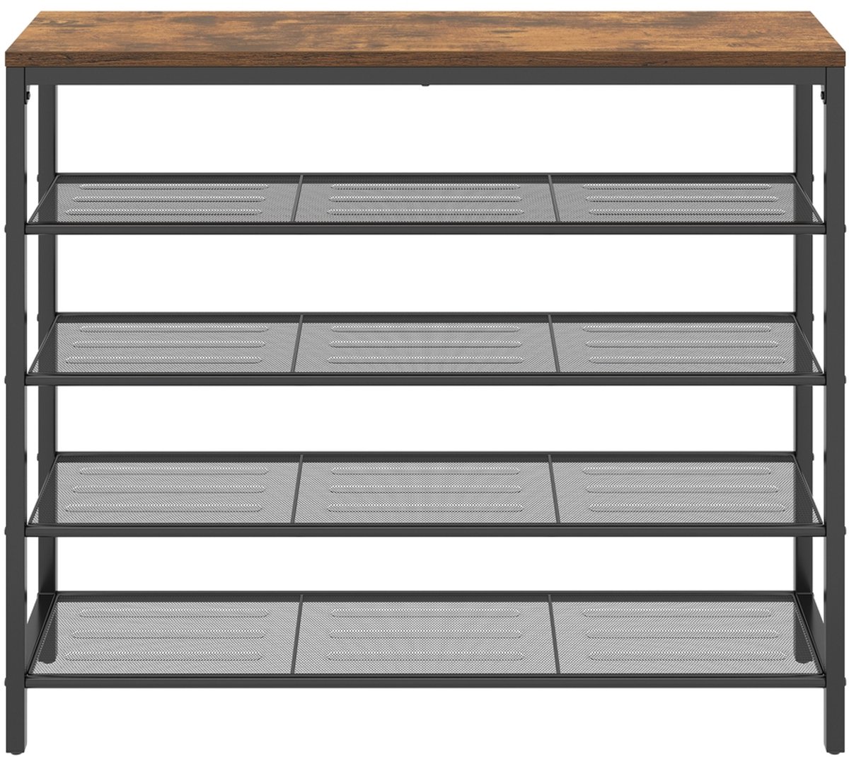 Metalen schoenenrek – 4 lagen – schoenenplank met opbergruimte – voor hal en entree – Bruin-zwart