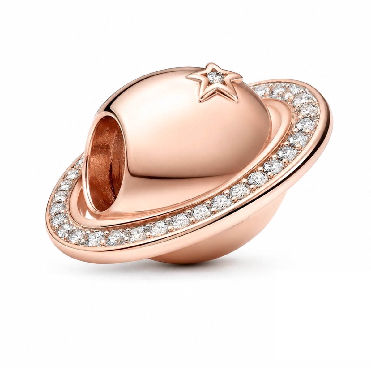 RomyStones Planeet Bedel Rosé – Saturnus Bedel – 925 Sterling Zilver met Zirkonia – Voor 3 mm Bedelarmband