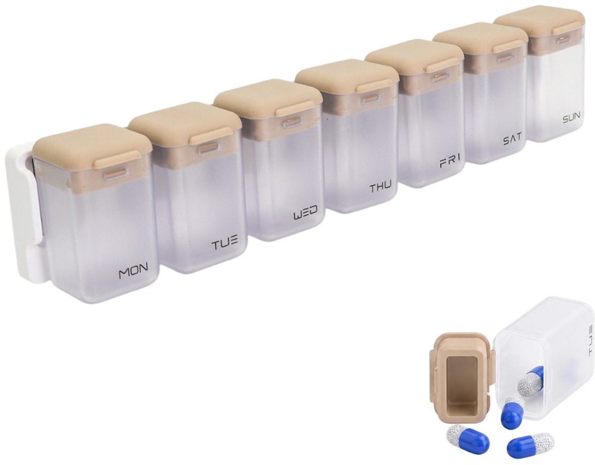 1 stuks - Grijze magnetische pillendoos - Dispenser voor voedingssupplementen - Pillendoos voor 7 dagen - Geschikt voor verwijderbare tabletten, vitamines en visolie - 24*4,1*5 cm