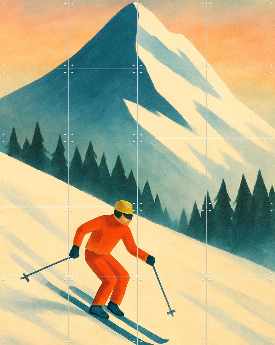 IXXI Ski the Peaks, Seaways - 80 x 100 cm - Gratis ophangtool - Grote wanddecoratie en posters - Illustraties, Kleurrijk, Speels, Vintage, Mancave