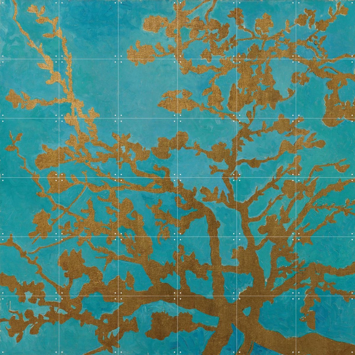 IXXI Amandelbloesem Gold Blue, Vincent van Gogh (1853 - 1890) & Van Gogh Museum - 120 x 120 cm - Gratis ophangtool - Grote wanddecoratie en posters -