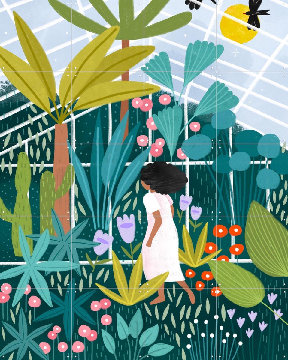 IXXI In The Green House, Bea Müller & Various - 80 x 100 cm - Gratis ophangtool - Grote wanddecoratie en posters - Kleurrijk, Speels, Illustraties