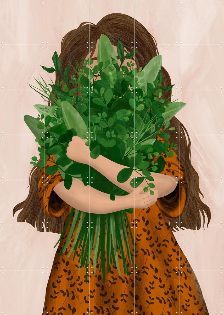 IXXI Girl With Posy, EMELIEmaria & Various - 100 x 140 cm - Gratis ophangtool - Grote wanddecoratie en posters - Modern, Kleurrijk, Illustraties