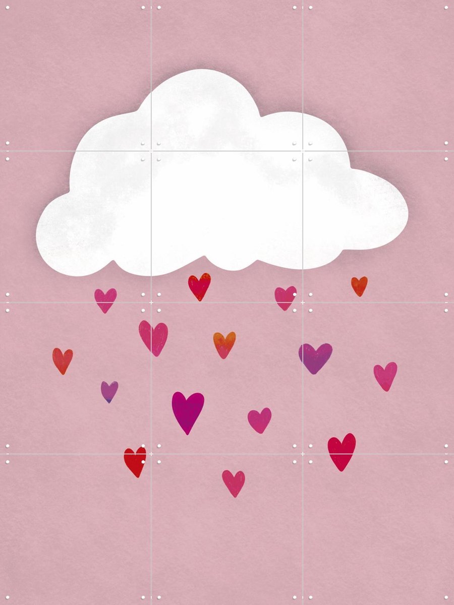 IXXI Raining Colorful Hearts, EMELIEmaria & Various - 60 x 80 cm - Gratis ophangtool - Grote wanddecoratie en posters - Minimalisme, Illustraties