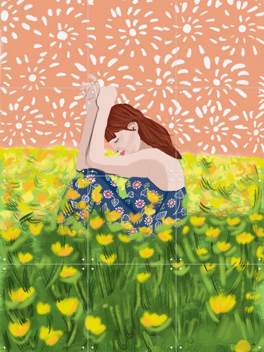 IXXI Flower Field, Studio LaWiene - 60 x 80 cm - Gratis ophangtool - Grote wanddecoratie en posters - Digitale Kunst, Illustraties, Pop art, Modern