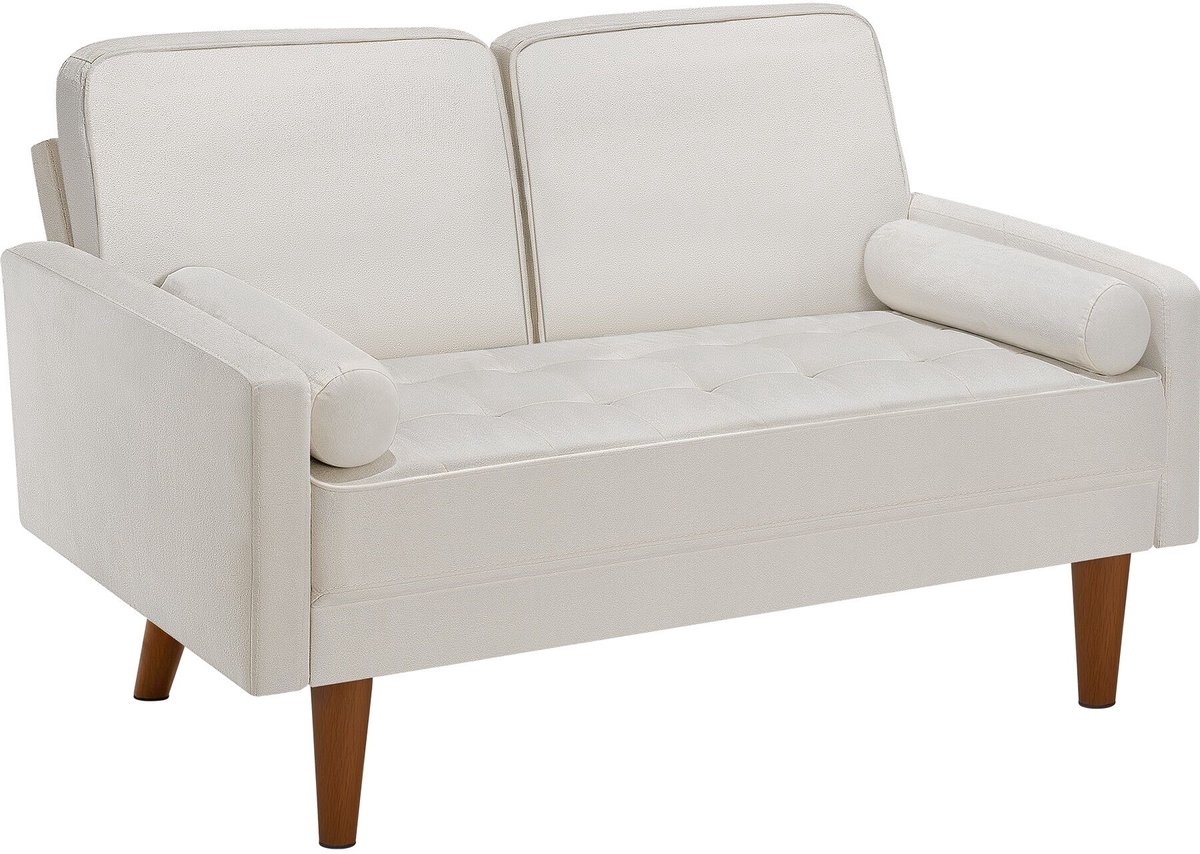tectake® 2-zits Bank - Zitbank - 135 x 76 x 85 cm - Fluwelen Bekleding - Zitkussen van 15 cm dik - Binnenvering en Doorgestikt Patroon - Scandinavisch Design - Wasbaar - Fluweel Crème