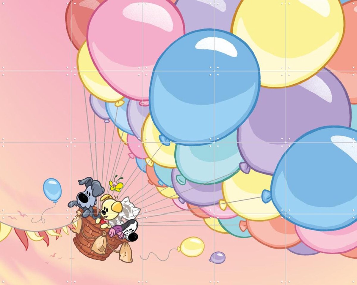 IXXI Woezel & Pip in de Luchtballon, Woezel & Pip & Van Hoorne Studios - 100 x 80 cm - Gratis ophangtool - Grote wanddecoratie en posters -