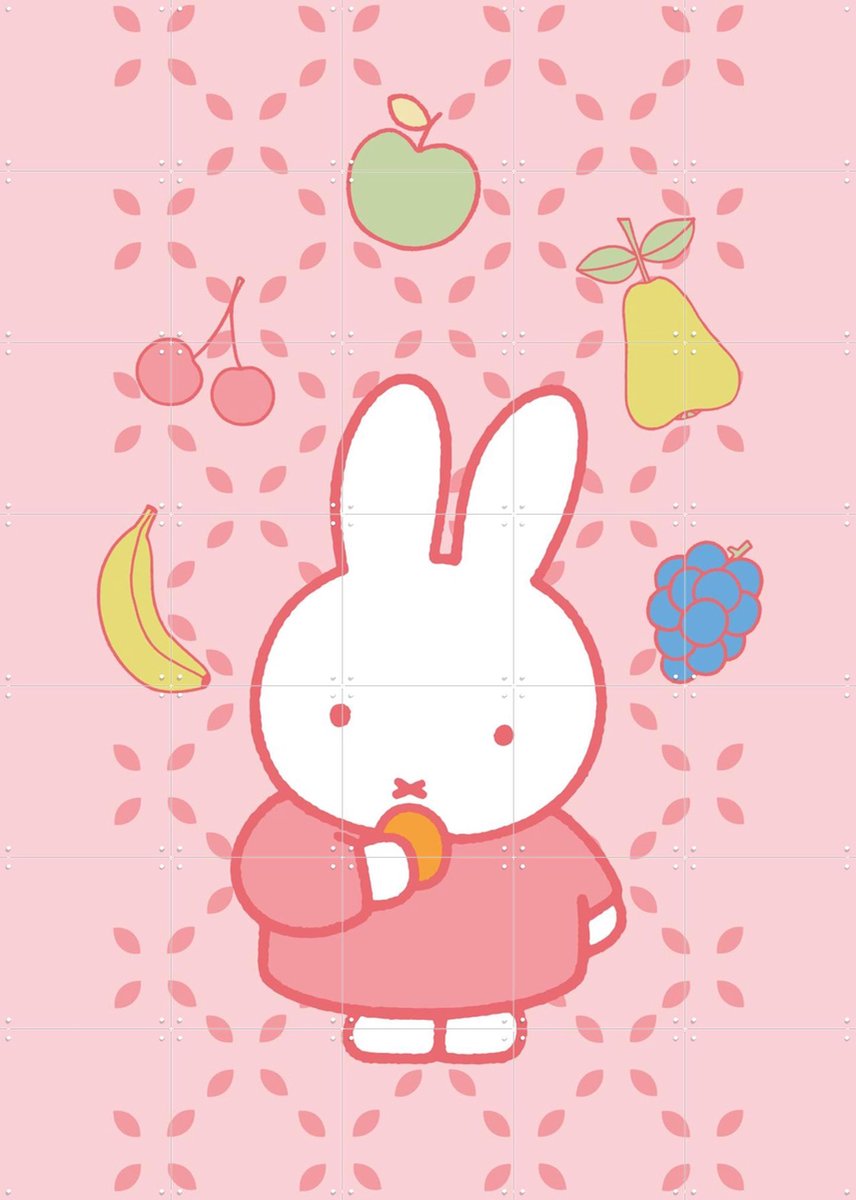 IXXI Nijntje met Fruit Roze, Nijntje - 100 x 140 cm - Gratis ophangtool - Grote wanddecoratie en posters - Kleurrijk, Cartoonesk, Speels, Kinderkamer