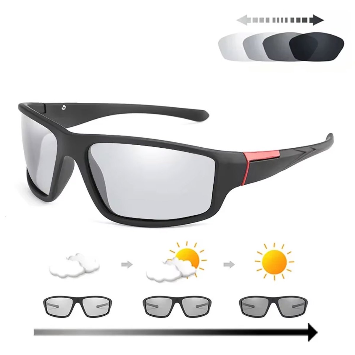 Photochromic - Zonnebril - Met Polaroid en UV400 Bescherming - Photochromic fietsbril - Sport rijden fietsen buitenbril - Automatisch Verduisterend - Zonnebril Heren - Zonnebril Dames - Zonnebrillen voor Dames - UV-bescherming - Voor buitensporten