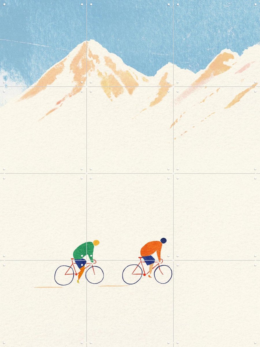 IXXI Cycling In The Valley, Henry Rivers - 60 x 80 cm - Gratis ophangtool - Grote wanddecoratie en posters - Illustraties, Digitale Kunst, Cartoonesk