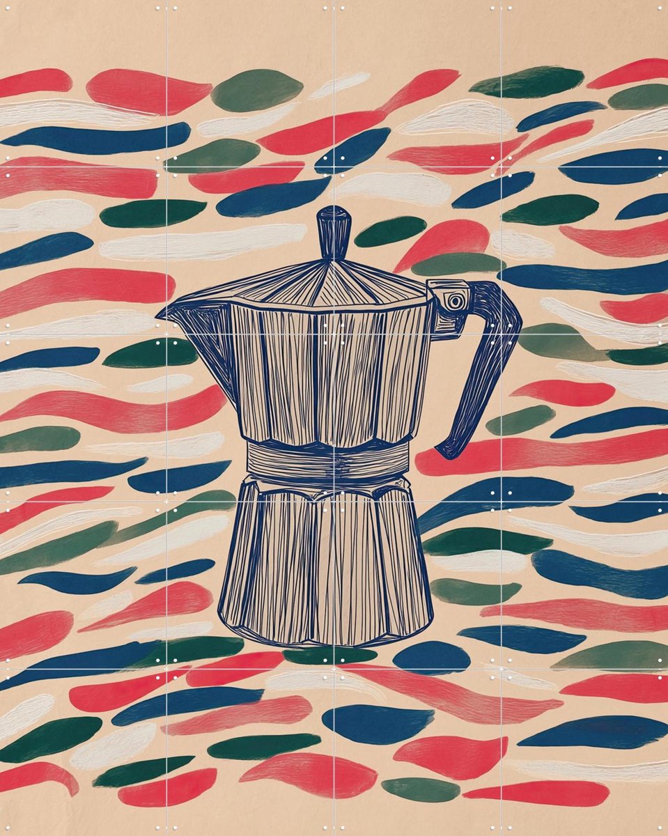 IXXI Colourful Moka Pot, Branka Kodžoman - 80 x 100 cm - Gratis ophangtool - Grote wanddecoratie en posters - Speels, Abstract, Retro, Kleurrijk