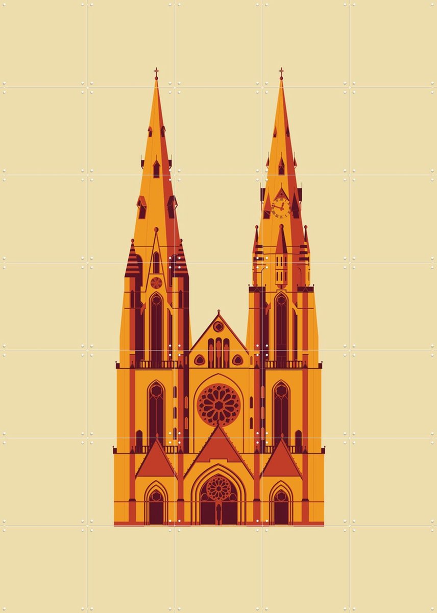 IXXI Sint Catharinakerk, Nieki van Diepen & Kunst in Kaart - 100 x 140 cm - Gratis ophangtool - Grote wanddecoratie en posters Gang, Studeerkamer