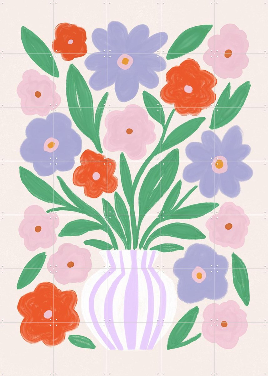 IXXI Cute Potted Florals, Katarzyna Gąsiorowska & Various - 100 x 140 cm - Gratis ophangtool - Grote wanddecoratie en posters - Illustraties, Speels