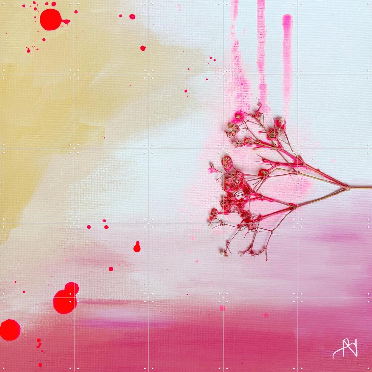 IXXI Flourish, Art by Naokies - 100 x 100 cm - Gratis ophangtool - Grote wanddecoratie en posters - Kleurrijk, Aquarel, Slaapkamer, Woonkamer, Takken