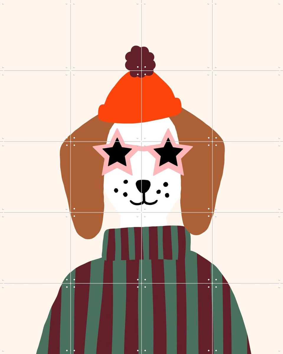IXXI Cool Dog, Maren Gross & Various - 80 x 100 cm - Gratis ophangtool - Grote wanddecoratie en posters - Speels, Strepen, Modern, Abstract