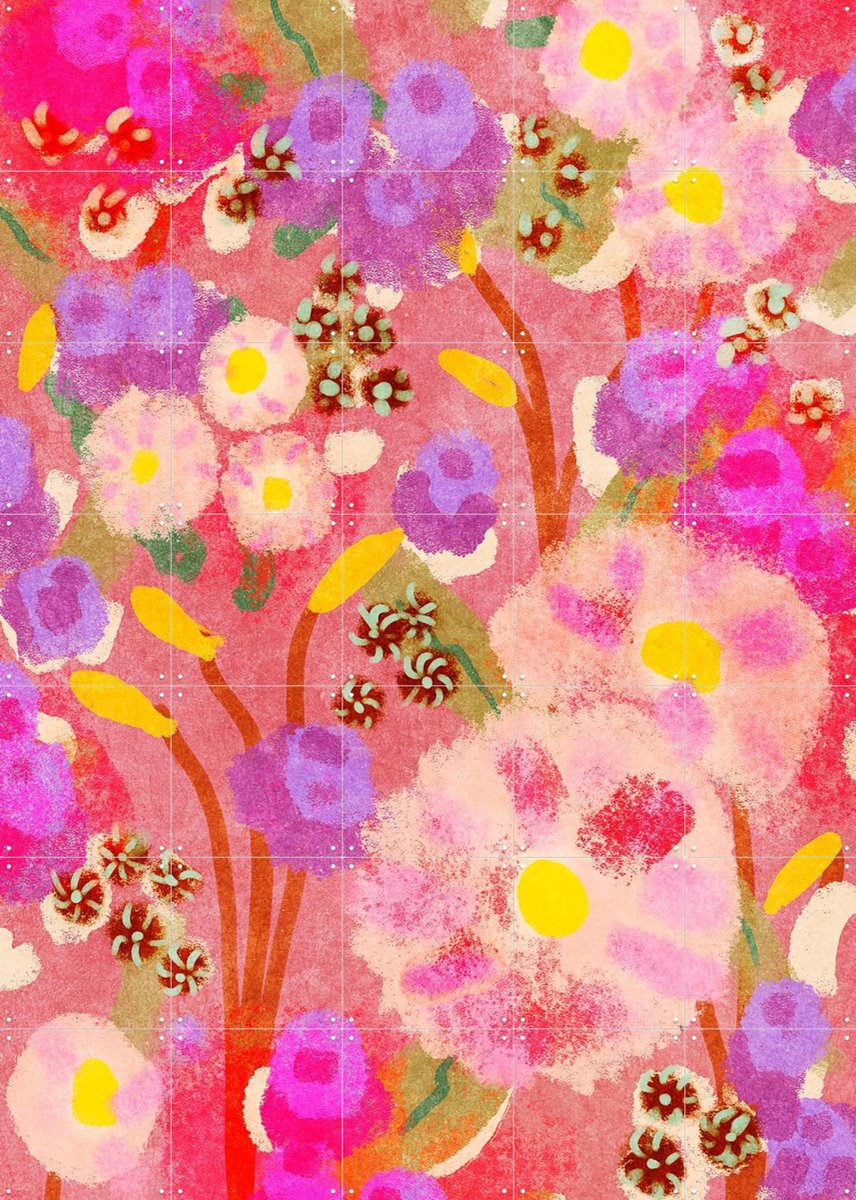 IXXI Puffy Abstract Flower Garden, Raissa Oltmanns - 100 x 140 cm - Gratis ophangtool - Grote wanddecoratie en posters - Fantasierijk, Speels