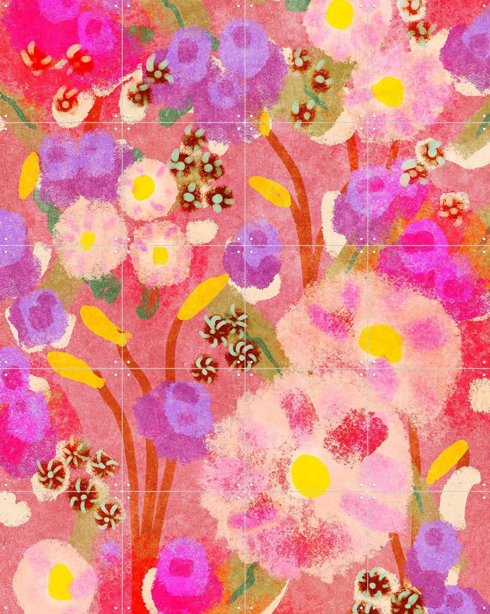 IXXI Puffy Abstract Flower Garden, Raissa Oltmanns - 80 x 100 cm - Gratis ophangtool - Grote wanddecoratie en posters - Fantasierijk, Speels