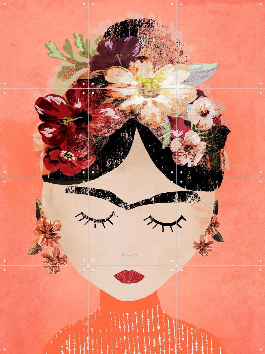 IXXI Frida (Peach Version), Treechild & Various - 60 x 80 cm - Gratis ophangtool - Grote wanddecoratie en posters - Modern, Illustraties, Badkamer