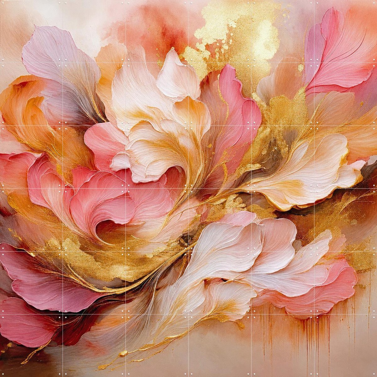 IXXI Fluisterende Bloemen, Moonheart Artworks - 120 x 120 cm - Gratis ophangtool - Grote wanddecoratie en posters - Abstract, Olieverf, Woonkamer