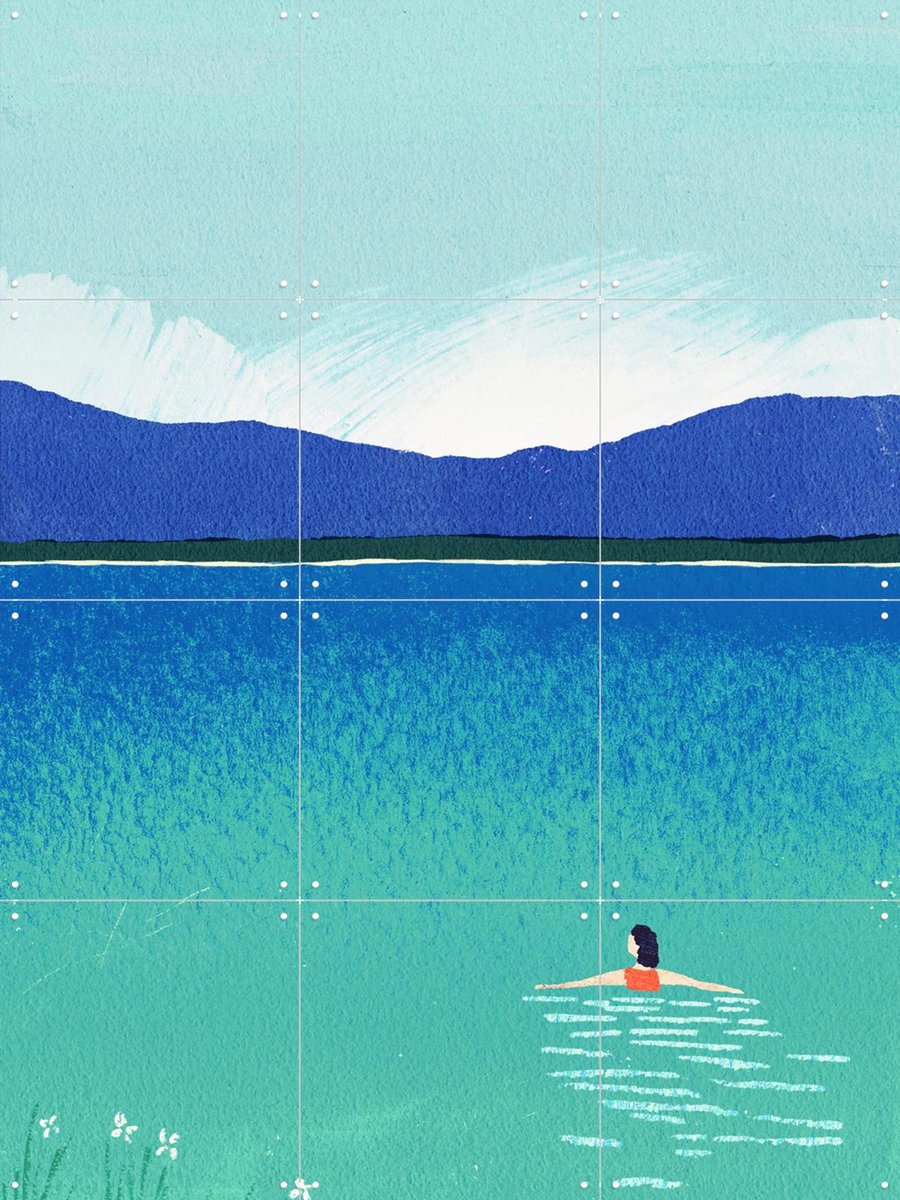 IXXI Morning Dip, Henry Rivers - 60 x 80 cm - Gratis ophangtool - Grote wanddecoratie en posters - Schilderijen, Illustraties, Kleurrijk, Aquarel