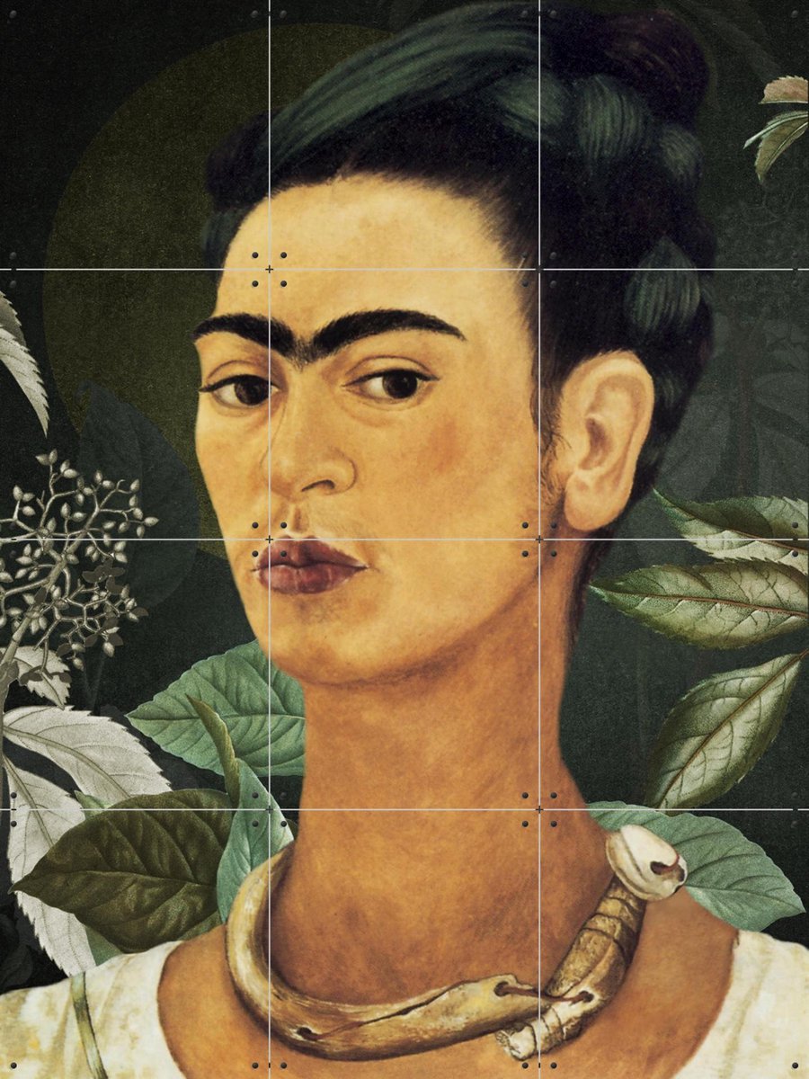 IXXI Frida in Golden Green, Marja van den Hurk - 60 x 80 cm - Gratis ophangtool - Grote wanddecoratie en posters - Realisme, Klassiek, Slaapkamer