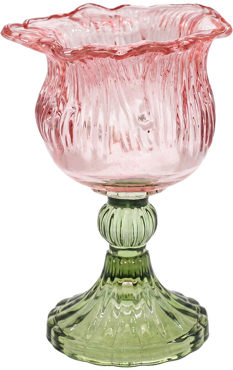 Clayre & Eef Waxinelichthouder Roze Glas