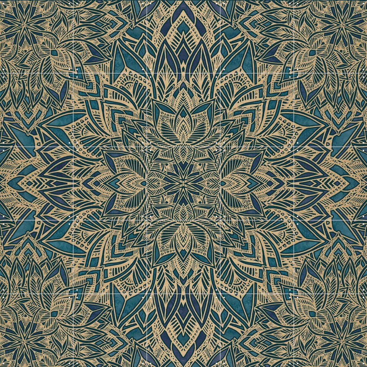 IXXI Art Deco Mandala Teal Gold, Bloomery Decor - 100 x 100 cm - Gratis ophangtool - Grote wanddecoratie en posters - Geometrische Kunst, Line art