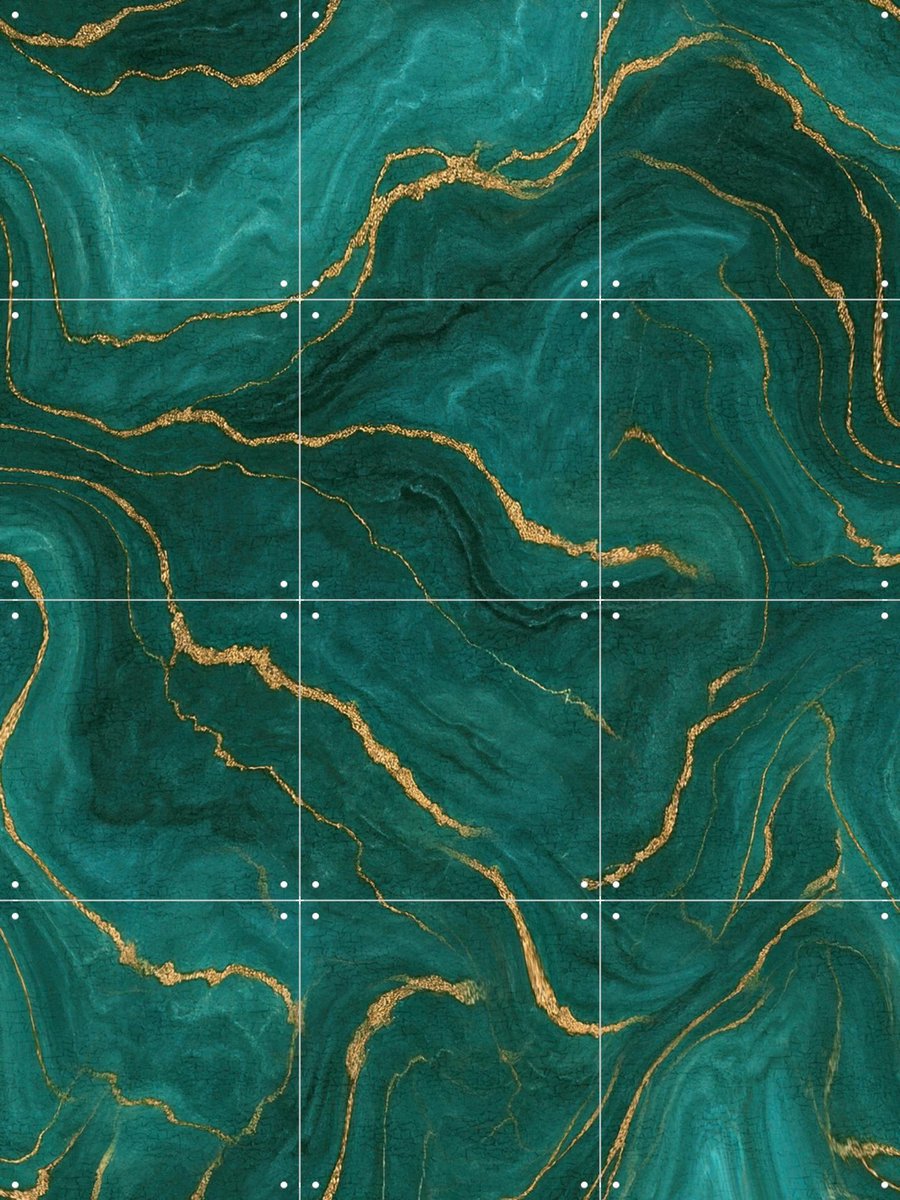 IXXI Marbled Teal & Gold Gem Stone, Bloomery Decor - 60 x 80 cm - Gratis ophangtool - Grote wanddecoratie en posters - Kwaststreken, Minimalisme