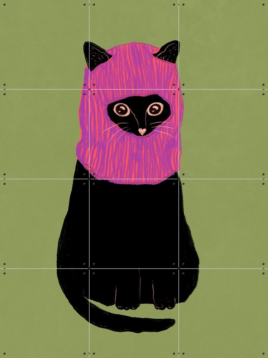 IXXI Rebellious Cat, Raissa Oltmanns - 60 x 80 cm - Gratis ophangtool - Grote wanddecoratie en posters - Modern, Digitale Kunst, Speels, Cartoonesk