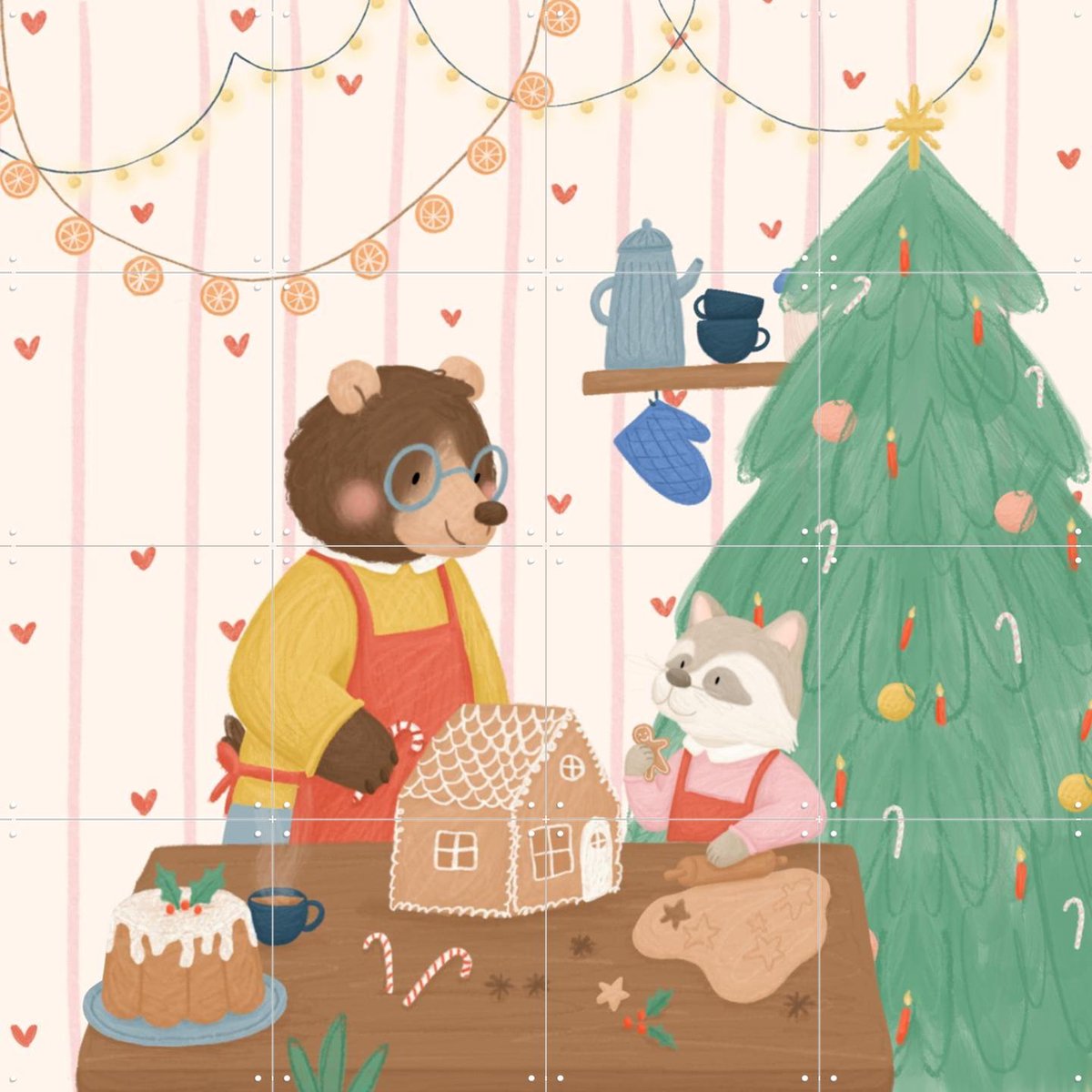 IXXI Gingerbread House, Studio Phie - 80 x 80 cm - Gratis ophangtool - Grote wanddecoratie en posters - Cartoonesk, Illustraties, Fantasierijk