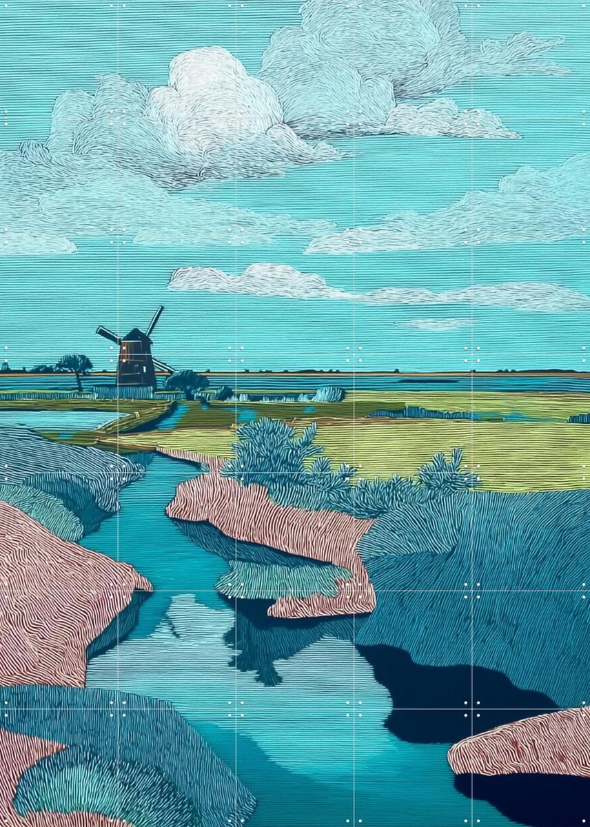 IXXI Polder 4, Artclaud - 100 x 140 cm - Gratis ophangtool - Grote wanddecoratie en posters - Houtsnede, Woonkamer, Strandhuis, Mancave, Natuur