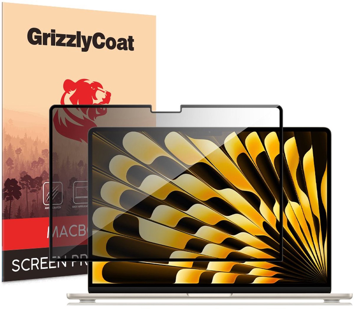GrizzlyCoat Screenprotector geschikt voor Apple MacBook Air 15 Inch (2023-2026) | GrizzlyCoat Screenprotector Privacy Folie - Case Friendly - Zwart