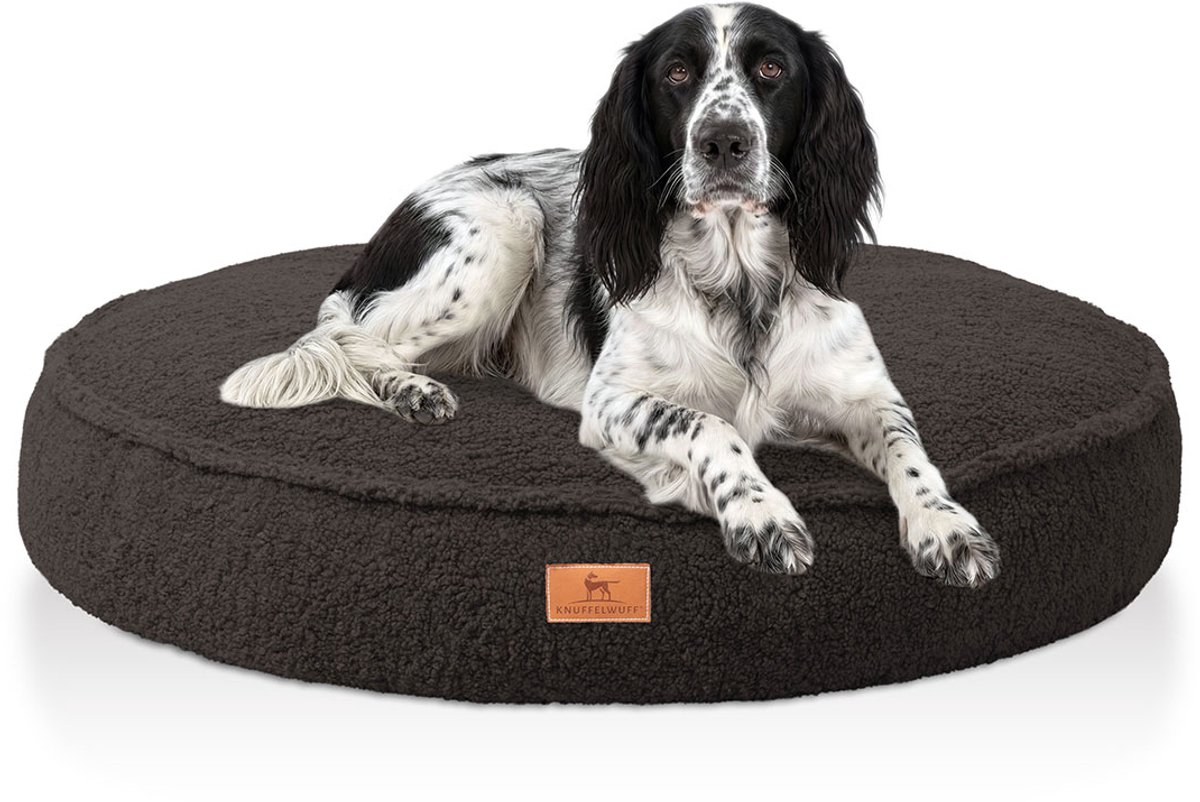 Knuffelwuff orthopedisch rond hondenbed Tivano met traagschuimvlokken van knus teddy-materiaal ø80cm Bruin