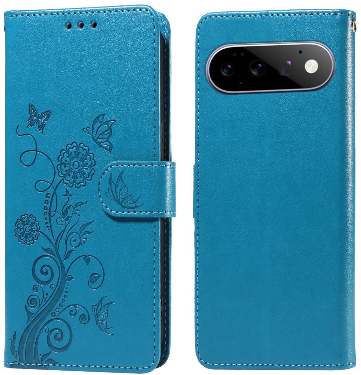 Mobigear Telefoonhoesje geschikt voor Google Pixel 11 Pro Hoesje | Mobigear Flowers Bookcase Portemonnee | Pasjeshouder voor 3 Pasjes | Telefoonhoesje voor Pinpas / OV Kaart / Rijbewijs - Blauw