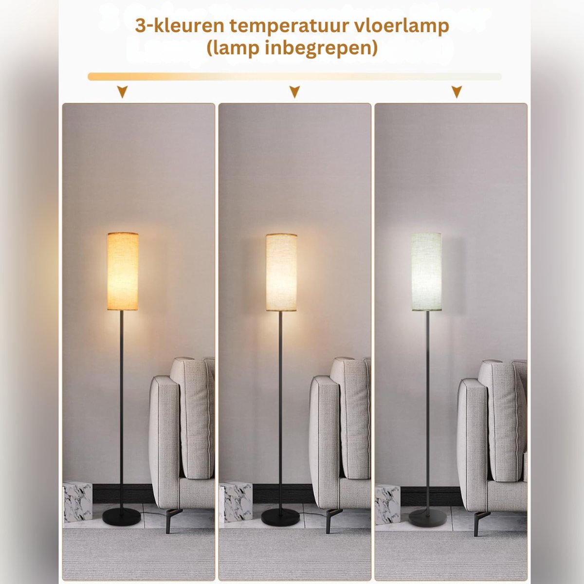 ZRNS® Stalamp LED - Vloerlamp Woonkamer - Hoeklamp - Sfeerlamp Slaapkamer - 3 Kleurtemperaturen