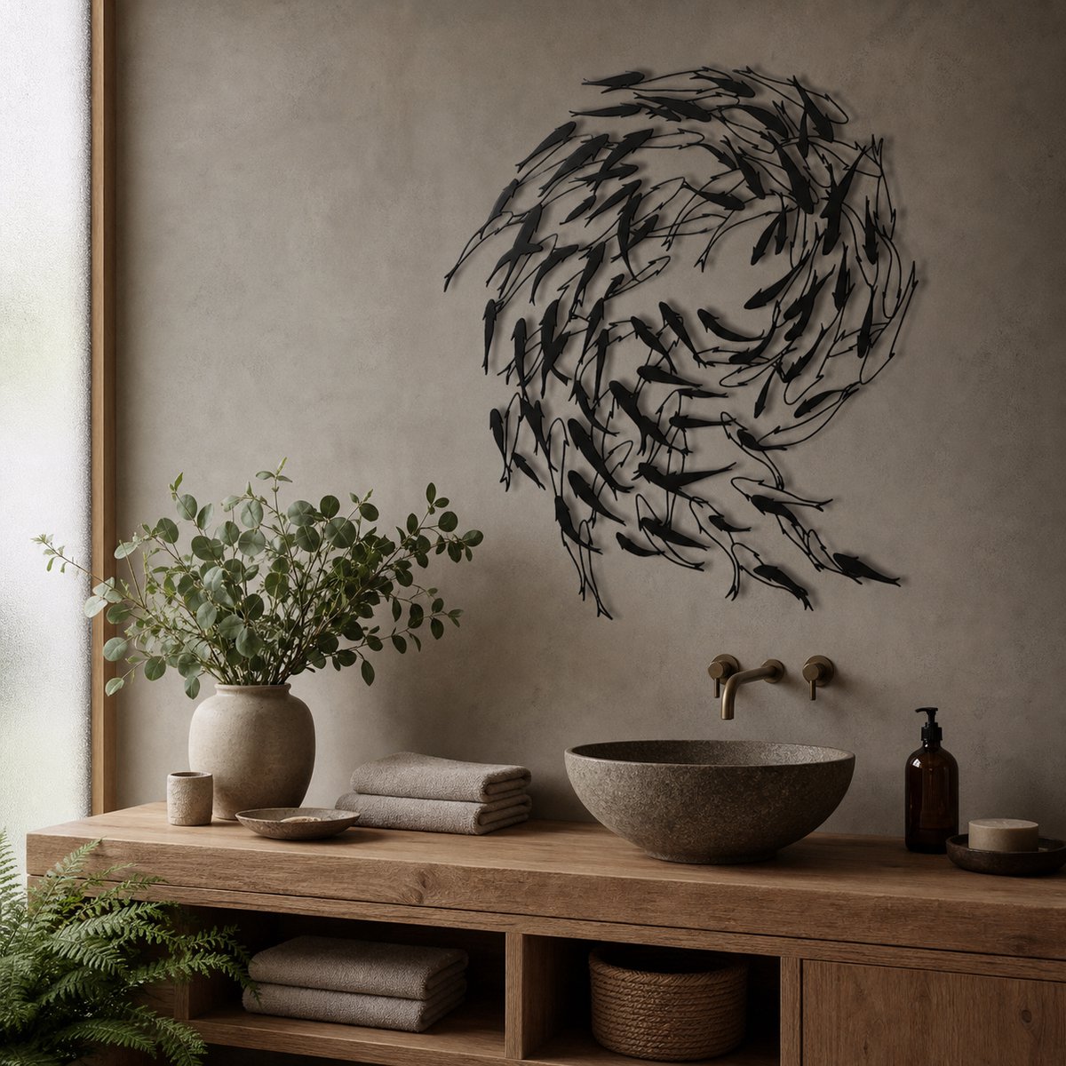 Vissen - Muurdecoratie - Wanddecoratie - Muurdecoratie woonkamer - Schilderij - Muurdecoratie slaapkamer - Vis - Industrieel - Wanddecoratie hout natuurlijk - Wandcirkel - Wanddecoratie buiten - Wanddecoratie tuin - Wanddecoratie rond - Slaapkamer