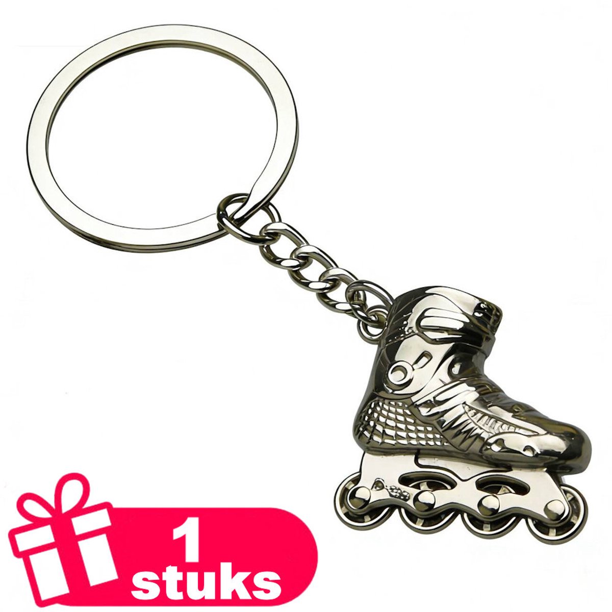 Decopatent - Premium Keychain - Metalen Sleutelhanger Inline Skate - Luxe Rollerblade Sleutelhanger - Zilverkleurige Keychain - Cadeau voor Skaters - Zilverkleurig