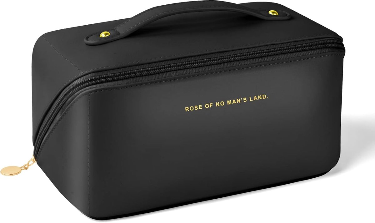 SnelShoppen - Aucuu Reiskosmetica Tas, PU Leer, Grote Capaciteit, Waterdichte, Draagbare Toilettas Organizer voor Toiletten, Zwart, 31x21x3.6CM