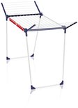 Étendage blanc Pegasus 180 Solid avec accents bleus et rouges, 18m de longueur d'étendage.