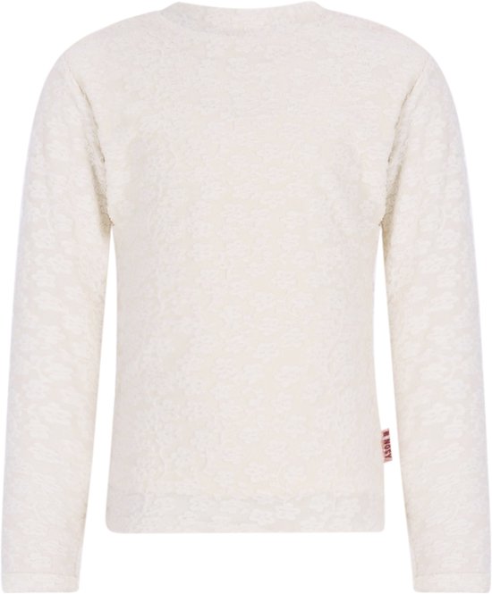 Witte kanten longsleeve met een subtiel bloemenpatroon.