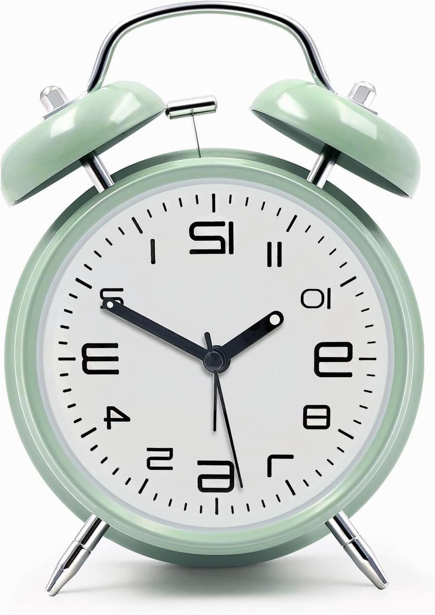 Luide Wekker - Dubbele Bel Wekker - Zware Slapers Wakker Maken - Stil Niet-Tikkend Uurwerk - 105 cm - Muntgroen