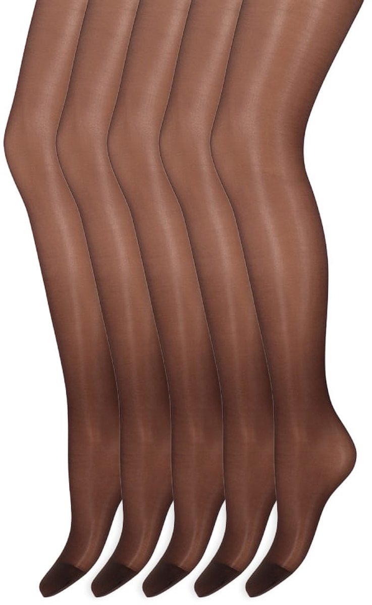 Zijdeglans Panty | Transparant van teen tot taille | 15 Denier | Merk: Marianne | Maat: S t/m XXXL | Kleur: Cafe | 5 Paar
