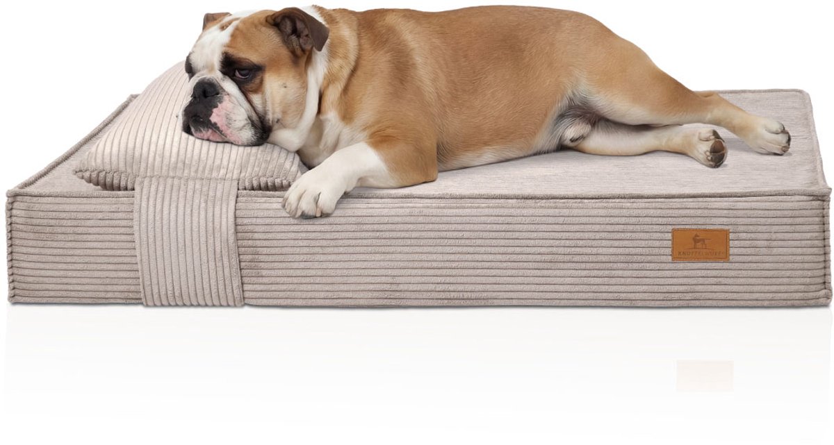 Knuffelwuff orthopedisch hondenbed Soleya van corduroy met handgeweven karakter met afzonderlijk comfortkussen 80x60cm Lichtgrijs