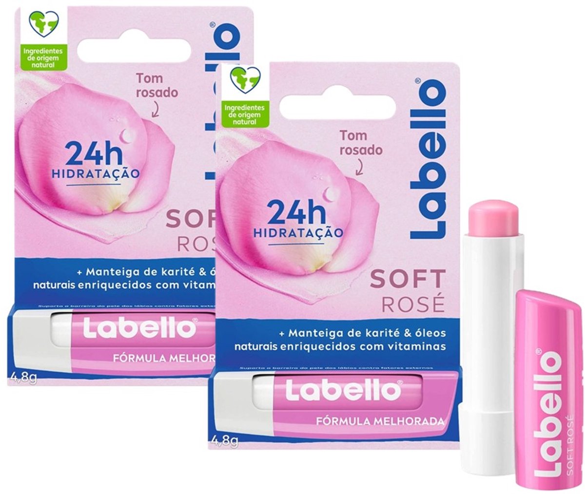 2 x Labello – Lippenbalsem – Soft Rosé – Lippenbalsem – 24H Hydratatie - Hydraatende Lippenbalsem - Roze Lippenbalsem - Lippen Verzorging - Natuurlijke Lippenkleur - Rozenextract