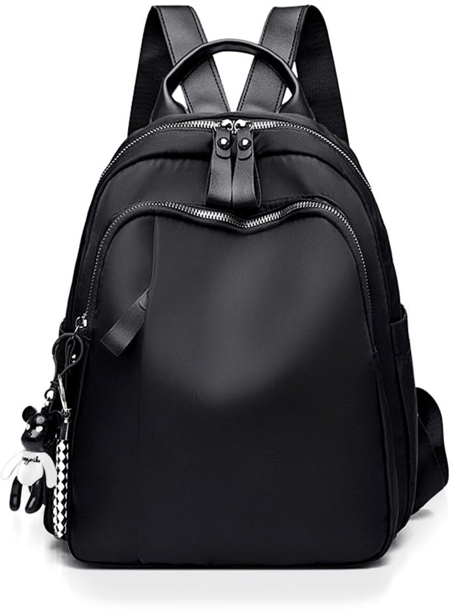 Rugzak voor dames, modieuze damesrugzak, lichtgewicht nylon casual rugzak, kleine dagrugzak, schooltas, anti-diefstal reisrugzak voor vrouwen en meisjes, Zwart-c, 32*25*11cm