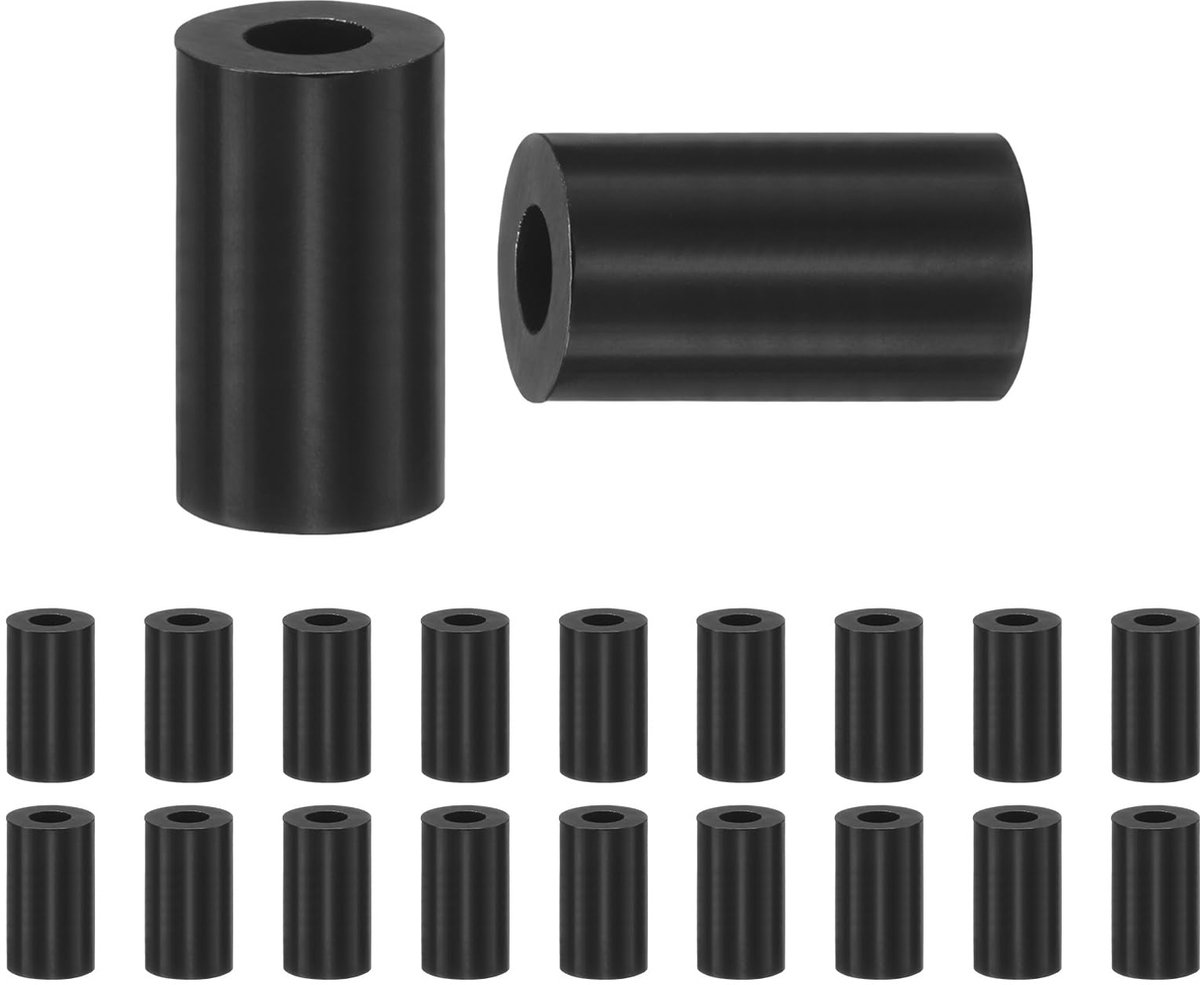 METERXITY Set van 200 nylon ringen, 3,2 mm ID 7 mm OD 12 mm lengte ronde plastic afstandhouder afstandhouder niet-schroefdraad voor M3-schroeven/bouten/stopcontact/schakelaarhouder [zwart]