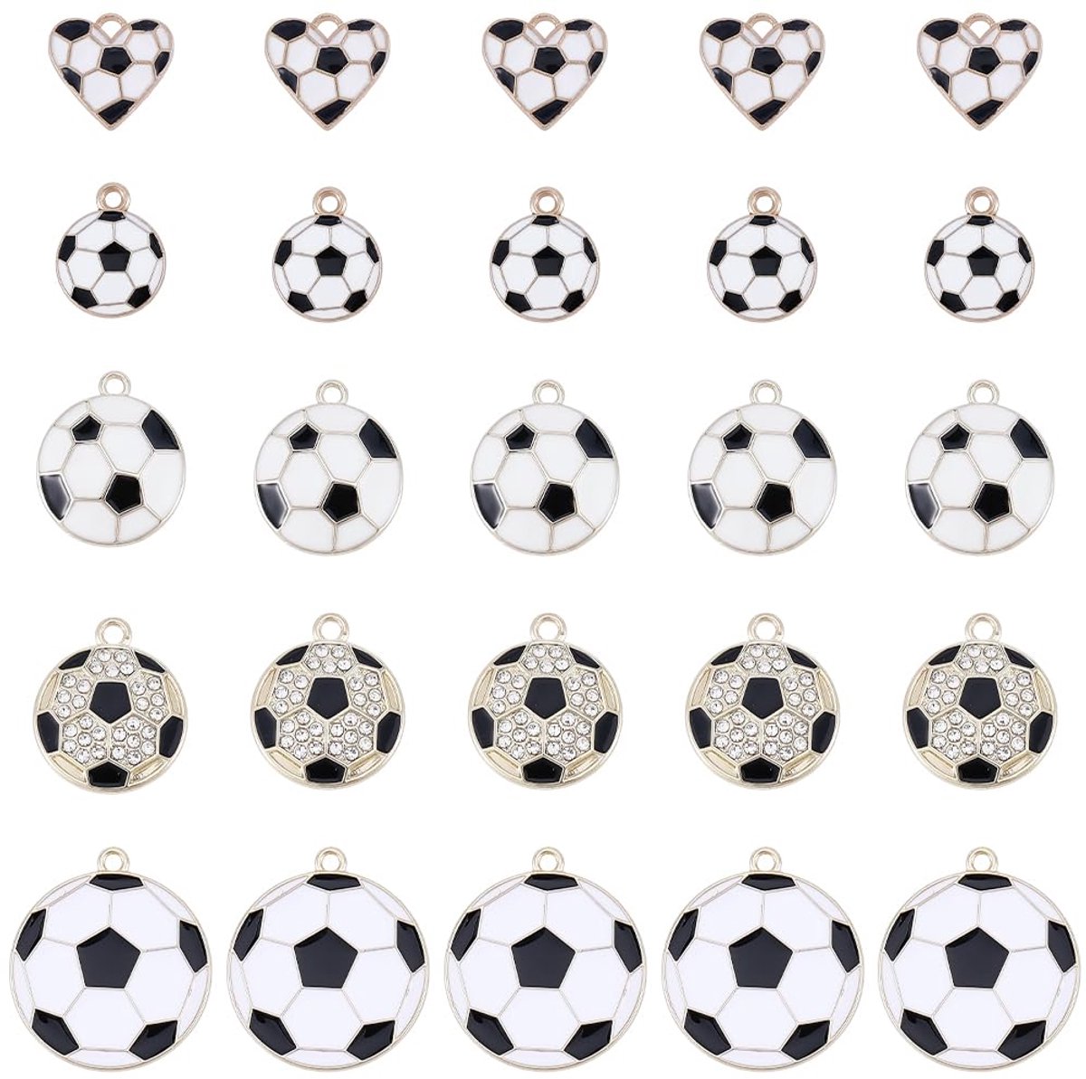 1 doos 30 stuks 5 stijlen voetbal emaille bedels sport bal bedels legering vijf voetbalcompetities in Europa hart ronde sport bal hangers voor sieraden maken kettingen oorbel sleutelhanger